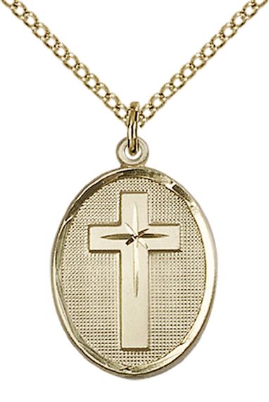 14KT GOLD FILLED CROSS PENDANT ON A CHAIN - 7/8" x 1/2"